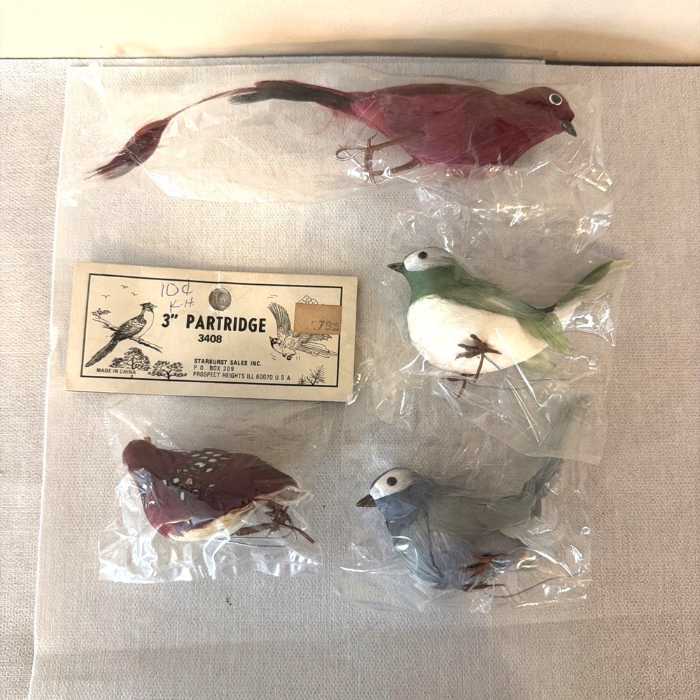 Lot of 4 Vintage Feathered Crafting Birds - Partridge - New in Packages NOS